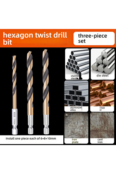 Choice5 Hexagonal 6 8 10mm 3pcs Hex Shank Twist Drill Bits - Cobalt Alloy for...