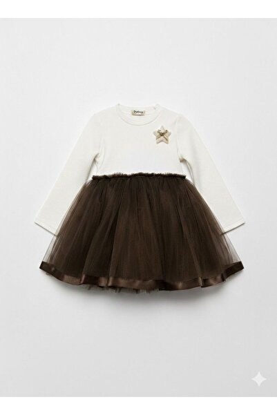 özge başaran Girl's Cream Top and Brown Tulle Dress Special Occasion & Birthd...