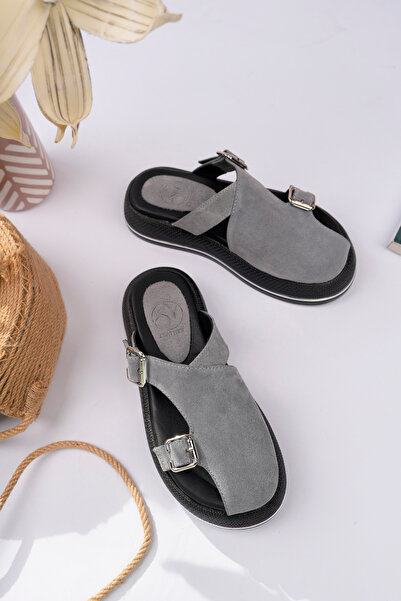 NOSEY SHOES Amy Model Genuine Leather Thick Sole Side Open Low-Cut Double Buc...