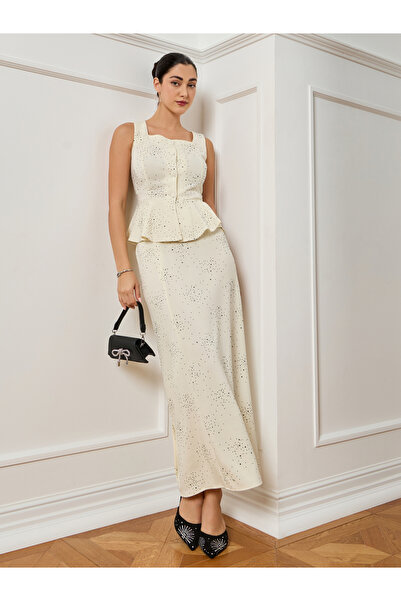 Styli Women White Ditsy Print Maxi Skirt