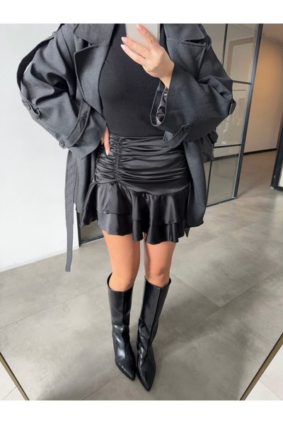 BB Bensu Buyruk Waist-Tieded Ruffled Mini Skirt Black