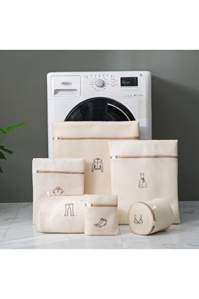 Choice14 مجموعة حقيبة غسيل بيج مكونة من 6 قطع، مناسبة لغسالات الملابس، مصنوعة...