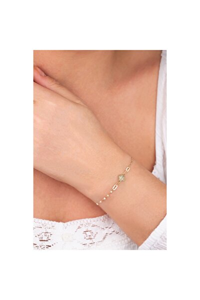 myorogold 14 Ayar Altın Şık Yonca Bileklik