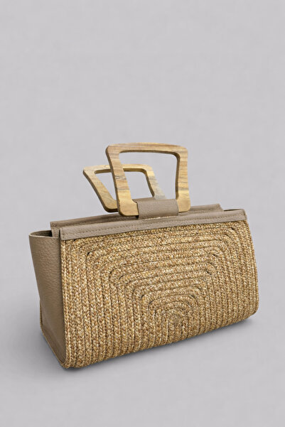 MaVaux Noa Extra Light Rope Wooden Handle Genuine Leather Detailed Straw Wome...