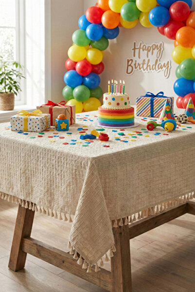 Morlay Organization Monika Tasseled Tablecloth - Baby Shower, Birthday, Engag...