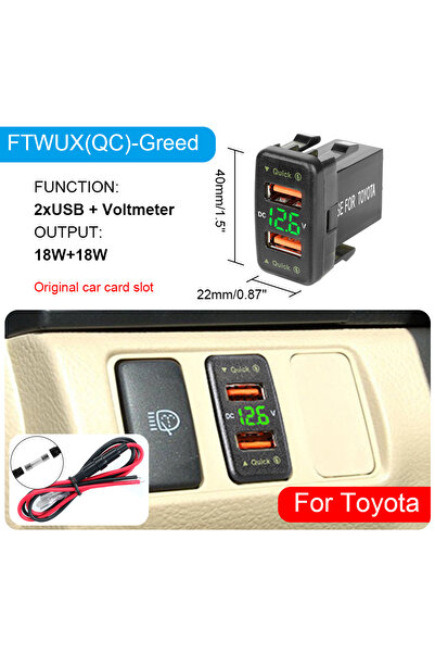Choice4 FTWUX(QC) Green For Toyota Car USB Chargers With Fuse Power Adapter Q...