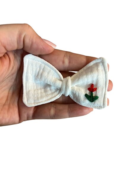 ATELIER ALEDA Fundita pentru par, muselina alba, broderie manuala lalea, martisor