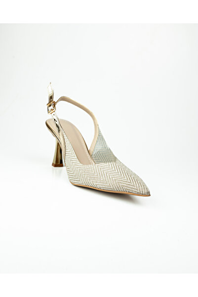 MİSS PARK MODA Γυναικεία βραδινά παπούτσια με τακούνι 4004 Gold Glitter