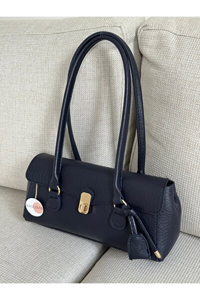 BAGLOVİS Long Strap Leather Stylish Women's Shoulder Bag Tk747 Navy Blue En32...