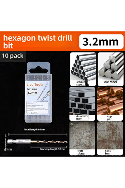 Choice10 Hexagonal 3.2mm 10pcs Hex Shank Twist Drill Bits - Cobalt Alloy for ...