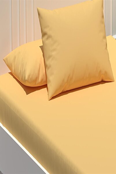 MORE HOME طقم ملاءة سرير مفردة + غطاء وسادة باللون الأصفر الداكن