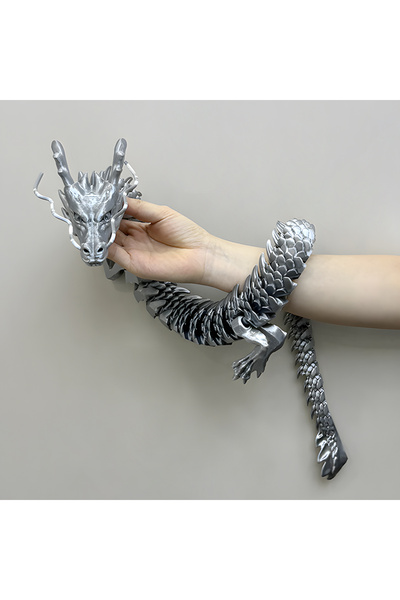 Choice3 تنين كريستالي لامع فضي اللون بطول 88 سم، لعبة دوارة ومفصلية، هدية مثا...