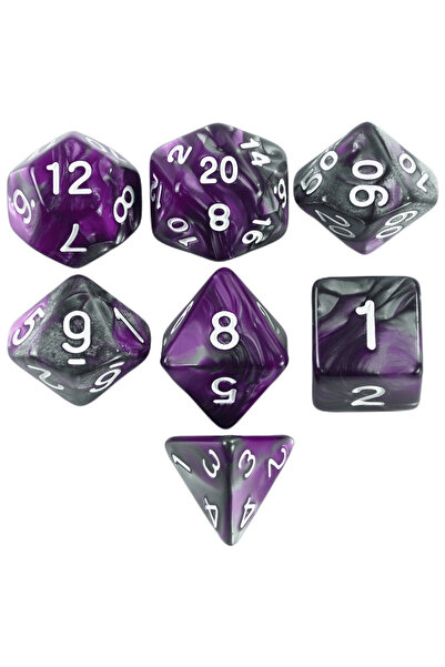 Choice1 مجموعة نرد DND باللونين البنفسجي والرمادي، 7 قطع، نرد متعدد الأوجه بأ...