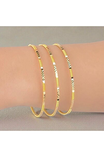 CAXBERN 22 Ayar Altın Kaplama Kristal Ajda Bilezik 3 Adet