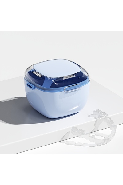 Choice1 صندوق تخزين أطقم الأسنان، قطعة واحدة، لون أزرق فاتح، مناسب لكبار السن...