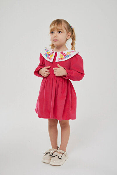 Kidmark Çocuk Modası فستان بناتي مخملي بياقة مفصلة