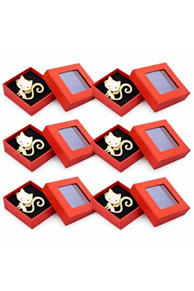 OEM Set of 6 Stylized Cat Martisor Brooches, White-Gold Enameled