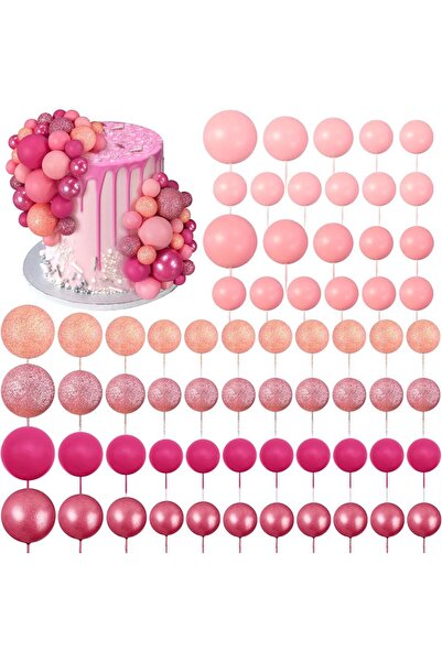 Choice4 مجموعة تزيين الكيك الكروية الوردية (66 قطعة) مع 4 أحجام ذهبية، مثالية...