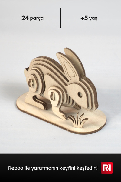 Reboo Ahşap Tavşan 3D Puzzle Boyama Seti 24 Parça Boya Seti Hediyeli Eğitici ...