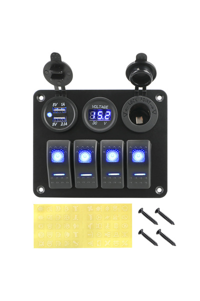 Choice Blue 4 Butt Rker Switch Panel Voltmeter USB Chargers 3.0 Light Toggle ...