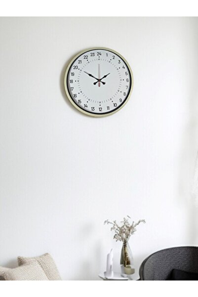 Leyaton ساعة حائط كريمية مقاس 36 سم مع مؤشر 24 ساعة LWLHM-YTRS345