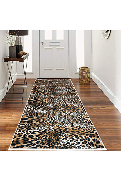OEM Non-slip hallway runner, 80x300 cm, Polyester, brown, leopard pattern