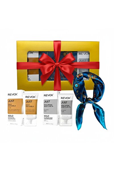 Revox Elysa Set – Hyaluronic Acid Serum 3% 30ml, SPF50 Cream 30ml, Blue Scarf