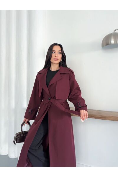 Ekim Store Cape Belted Buttoned Long Trench Coat