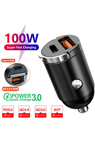 Choice1 100W USB Type C A 100W/200W Mini Car Charger QC3.0 PD 12-24V Pull Rin...