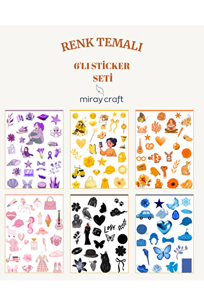 MirayDesign 6 Sayfa Renk Temalı 12*17 cm Sticker /Scrapbook, Bullet Journal, ...