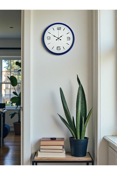 TakÇalıştır ساعة حائط مزخرفة حديثة باللون الأزرق الداكن مقاس 36 سم
