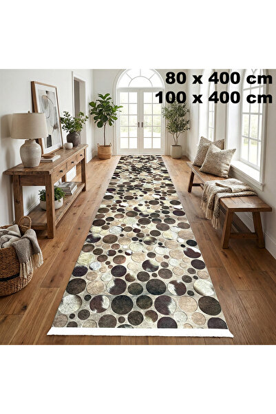 OEM Anti-slip hallway rail, 100x400 cm, circle pattern, beige-brown