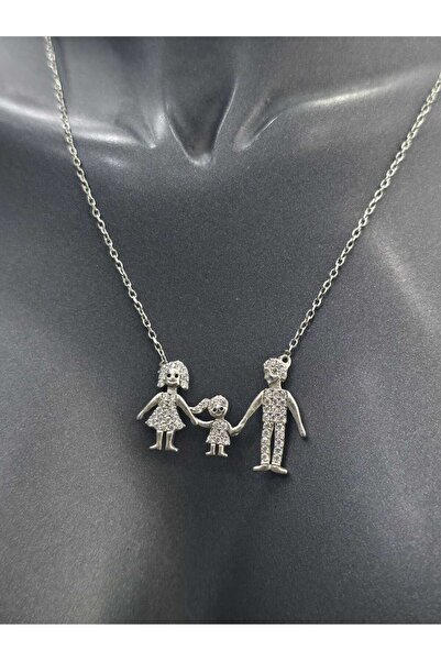 sarıyer silver Anne Baba Kız Kolye Çocuk Aile 925 Ayar Gümüş Zirkon Taşlı Ail...