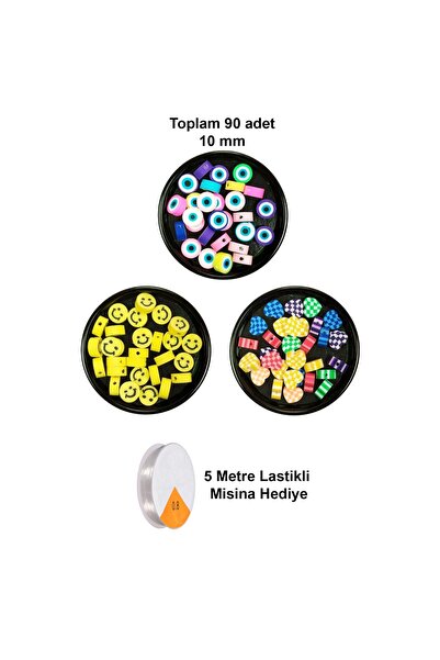 Easy Tedarik 90 قطعة 10 مم من خرز البوليمر كلاي فيمو للمجوهرات + 5 أمتار من خ...