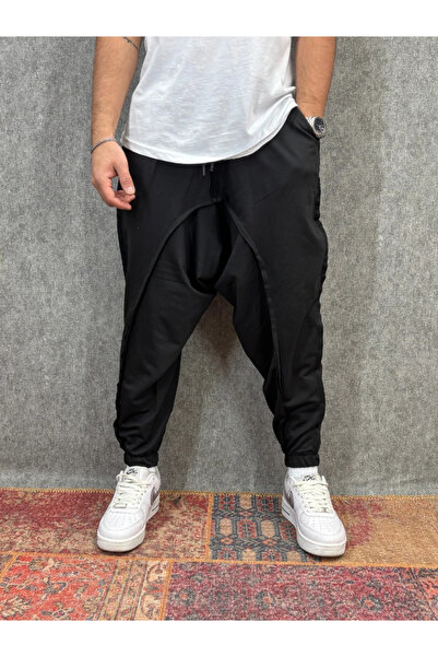 FıttingRoom Elastic Waist Dirty Stitch Black Baggy Pants