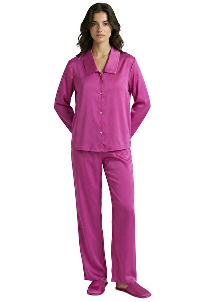 Feu De Elu Amoris Fuchsia Long Satin Pajama Set