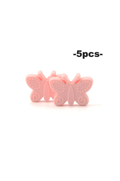 Choice1 خرز على شكل فراشة من الكوارتز الوردي، سيليكون، 5 قطع، عضاضات أسنان، خ...