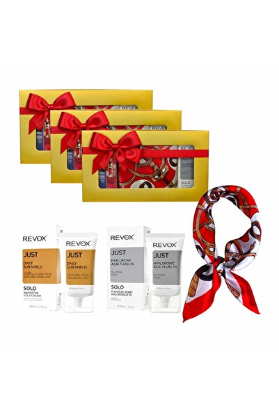 Revox 3 x Elysa Set – Hyaluronic Acid Serum 3% 30ml, SPF50 Cream 30ml, Scarf