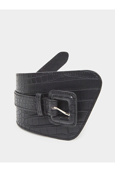 Styli Black Croc-Skin Textured Belt