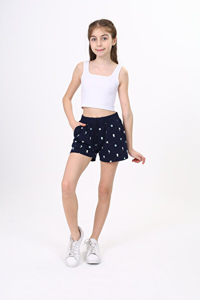Toontoy Girl's Printed Basic Shorts with Ribbed Waist and Pockets