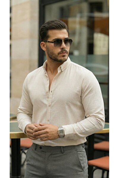 Kanonik Education Men's Long Sleeve Casual Linen Shirt