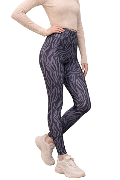 Montland بنطلون نسائي عالي الخصر من أنثراسايت، غير مكشوف، منقوش، مصنوع من قما...