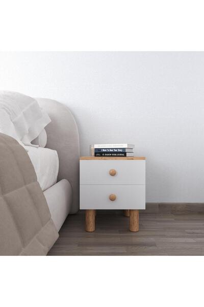 AYMOBSAN Lavin Bohem Komodin 2 Çekmeceli Komodin - Atlantik Çam & Beyaz