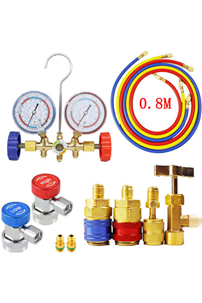 Choice8 مجموعة 1 - مقياس ضغط مكيف الهواء R134a مع خرطوم وخطاف، مشعب تشخيص مكي...