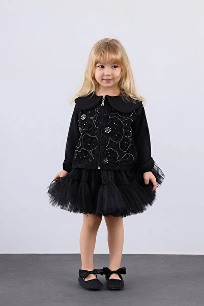 Kidmark Çocuk Modası طقم تنورة توتو مطرزة باللون الأسود للفتيات