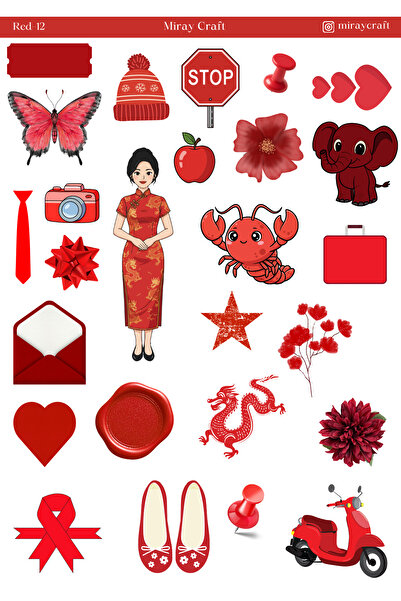 MirayDesign 1 foaie de autocolante tematice de culoare roșie de 12*17 cm pent...