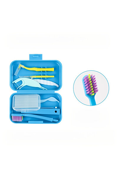 choice2 طقم تنظيف أسنان تقويمي محمول للسفر باللون الأزرق، فرشاة أسنان قابلة ل...
