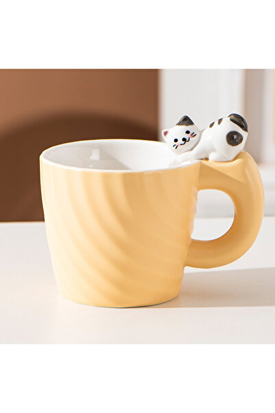 Livava Striped Ceramic Mug with Cat Design, Stylish Design, Gift Boxed, Coffe...