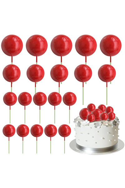 Choice14 ٢٠ قطعة من الكرات الحمراء الملونة لتزيين الكيك، أعواد صغيرة لتزيين ا...