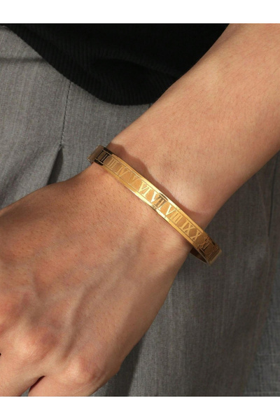 Take Two By Styli Women Gold Roman Numeral Cuff Bracelet